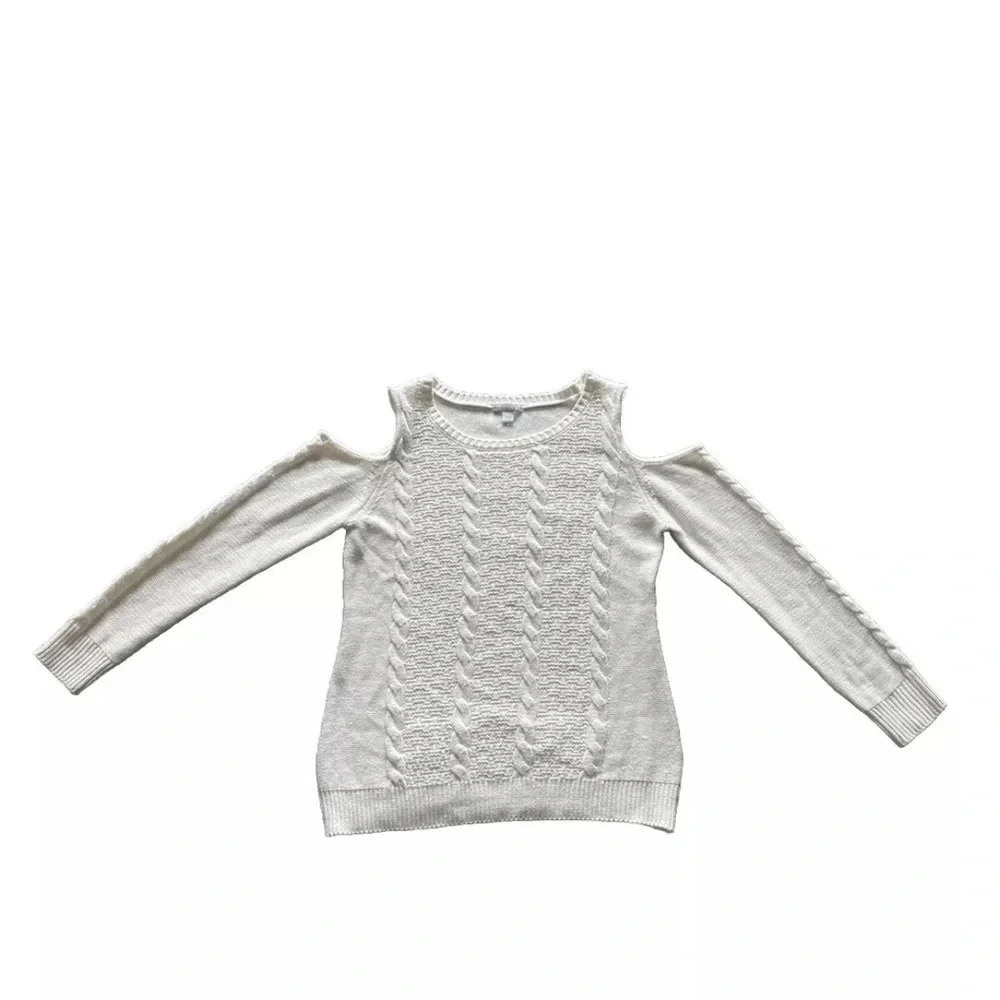 New York & Company Cold Shoulder Ivory Knit Sweater Women’s Medium